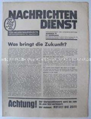 Mitteilungsblatt für Funktionäre des Zentralverbandes der Angestellten "Nachrichtendienst"