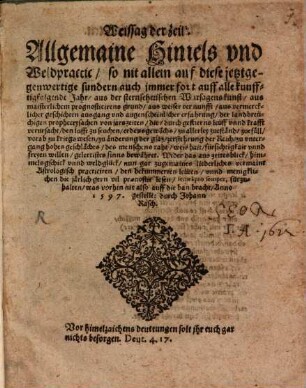 Weissagung der Zeit : Allgemeine Himmels- und Weldpraktik