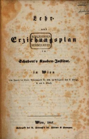 Lehr- und Erziehungsplan in Schubert's Knaben-Institut in Wien