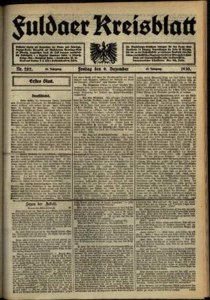 Erste Ausgabe vom Freitag, den 09. Dezember 1910.