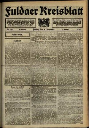 Erste Ausgabe vom Freitag, den 09. Dezember 1910.