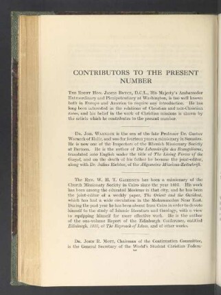 Contributors to the present number