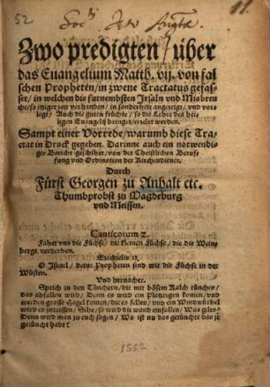 Zwo predigten über Evang. Matth. 7 von falschen Propheten ...