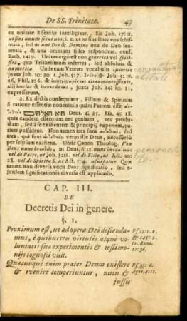 Cap. III. De Decretis Dei in genere.