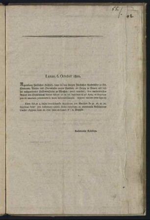 Lunae, 6. October 1800 : Regensburg Fürstliches Hochstift, dann die drey übrigen Fürstlichen Reichsstifter zu St. Emmeram, Nieder- und Obermünster contra Kurpfalz ...