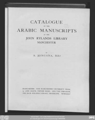 Catalogue of the Arabic manuscripts in the John Rylands Library, Manchester