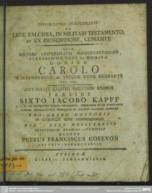 Dissertatio Inauguralis De Lege Falcidia, In Militari Testamento, Et Ex Prohibitione, Cessante