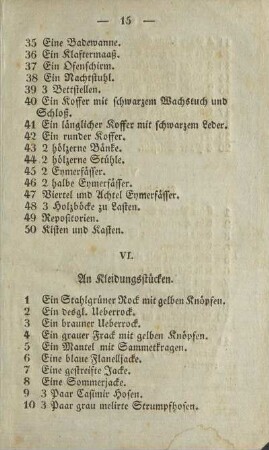 VI. An Kleidungsstücken.
