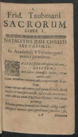 Frid. Taubmani Sacrorum Liber I.