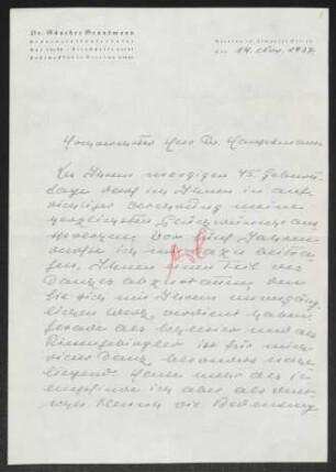 Brief von Günther Grundmann an Gerhart Hauptmann