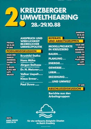 Plakat: "Kreuzberger Umwelthearing" 1988