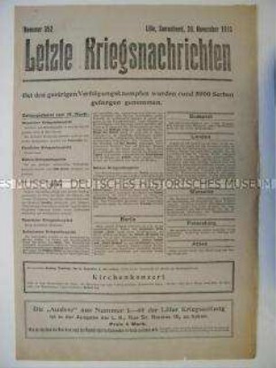 Mitteilungsblatt "Letzte Kriegsnachrichten" mit Kurzmeldungen von verschiedenen Kriegsschauplätzen