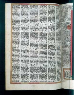 Textseite : Textseite, fol. 95v. (Mystische Figuren, Zeittafeln). Feder, Tusche auf Pergament; 240 x 172 mm (Blattgröße). Aus: Concordia Veteris et Novi Testamenti. Postilla super Apocalypsi et Jeremia. 14. Jh. Dresden: SLUB Mscr.Dresd.A.121