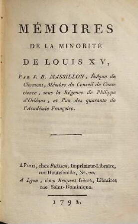Mémoires de la minorité de Louis XV.