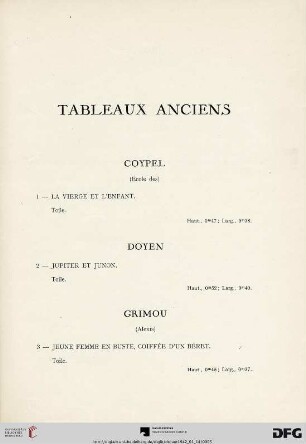 Tableaux anciens (Nr. 1-8)