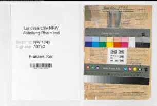 Entnazifizierung Karl Franzen , geb. 31.01.1887 (Bahninspektor)