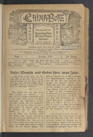 Heft 1. Januar 1920. 28. Jahrg