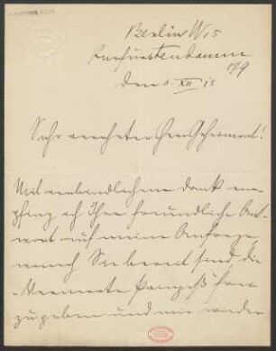 Brief an Ludwig Strecker  und B. Schott's Söhne : 06.12.1915
