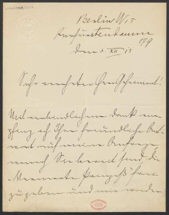 Brief an Ludwig Strecker <senior> und B. Schott's Söhne : 06.12.1915