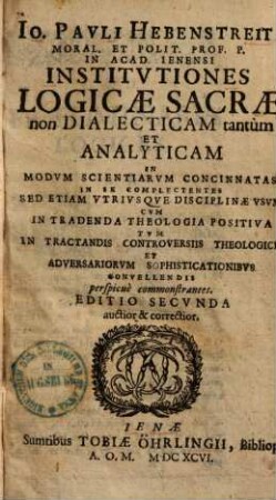 Institutiones logicae sacrae ...
