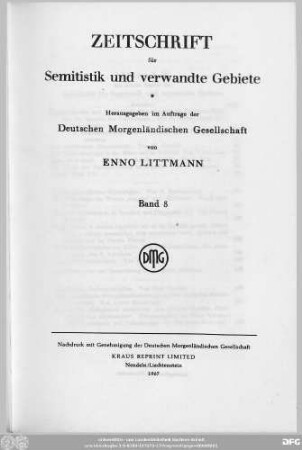Bd. 8 (1932): Zeitschrift für Semitistik und verwandte Gebiete