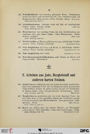 E. Arbeiten aus Jade, Bergkristall und anderen harten Steinen (Nr. 246-294)