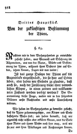 Drittes Hauptstück. Von der zukünftigen Bestimmung der Thiere.