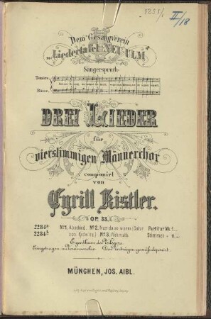 3 Lieder : für 4stg. Männerchor ; op. 33