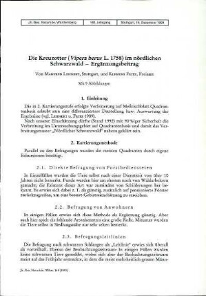 Die Kreuzotter (Vipera berus L. 1758) im nördlichen Schwarzwald - Ergänzungsbeitrag