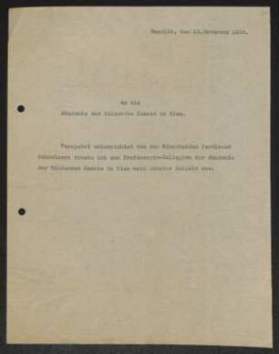 Brief von Gerhart Hauptmann an Akademie der Bildenden Künste 