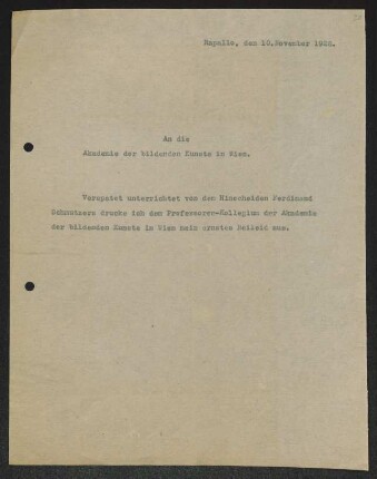 Brief von Gerhart Hauptmann an Akademie der Bildenden Künste <Wien>