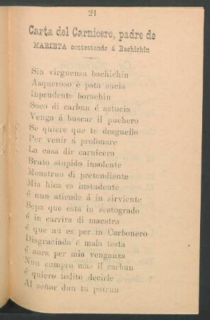 Carta del carnicero, padre de Marieta contestando á Bachichin