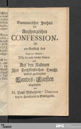 Summarischer Innhalt der Augspurgischen Confession.