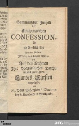 Summarischer Innhalt der Augspurgischen Confession.