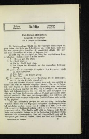 Katechismus-Antinomien : zeitgemäße Überlegungen ; [Fortsetzung]