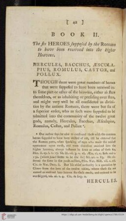 Book II. The six Heroes supposed by the Romans to have been received into the higher Heavens