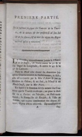 Premiere Partie. De la position physique des Contrées de la Tauride,...