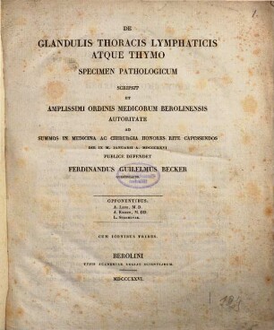 De glandulis thoracis lymphaticis atque thymo specimen pathologicum