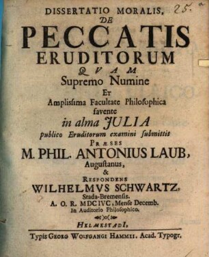 Dissertatio Moralis, De Peccatis Eruditorum