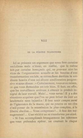 VIII. De la periode transitoire