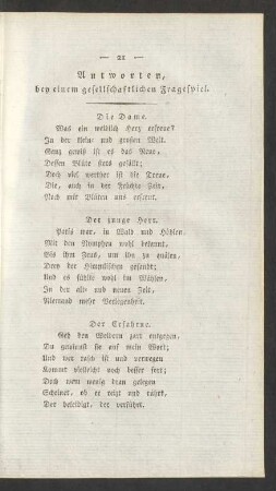 Antworten, bey einem gesellschaftlichen Fragespiel.