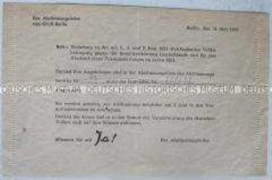 Flugblatt mit dem Aufruf zur Teilnahme an der Volksbefragung gegen die Remilitarisierung