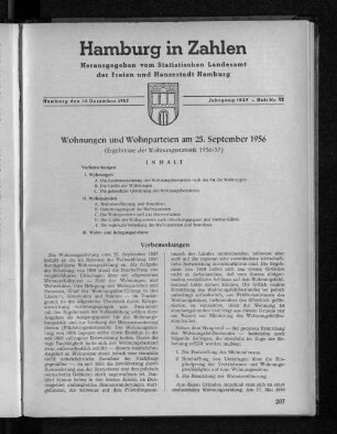 Wohnungen und Wohnparteien am 25. September 1956 : Ergebnisse der Wohnungsstatistik 1956/57