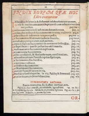 Index Eorum Quae Hoc Libro continentur.
