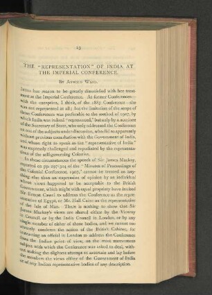 The "Representation" of India at the Imperial Conference.