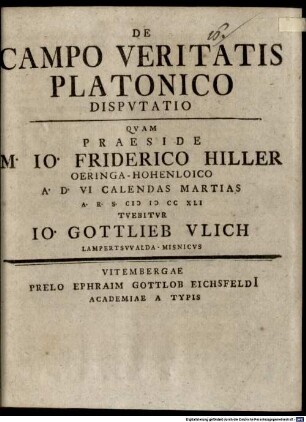 De Campo Veritatis Platonico Dispvtatio