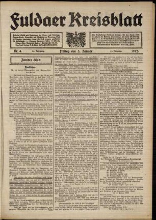 Zweite Ausgabe vom Freitag, den 05. Januar 1912.