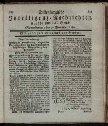 LII. Stück. Sonnabends : den 30. December 1780.