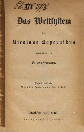 Das Weltsystem des Nicolaus Kopernikus