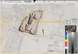 Münster (Münster) Entwurf des Regierungsgebäudes Lageplan 1964 1 : 500 46 x 60 Pause mit Fotokopie Staatsneubauleitung Münster